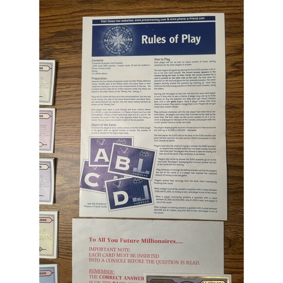 “WHO WANTS TO BE A MILLIONAIRE” 2000 Pressman FunFAMILY BOARD GAME 100% - Picture 10 of 14